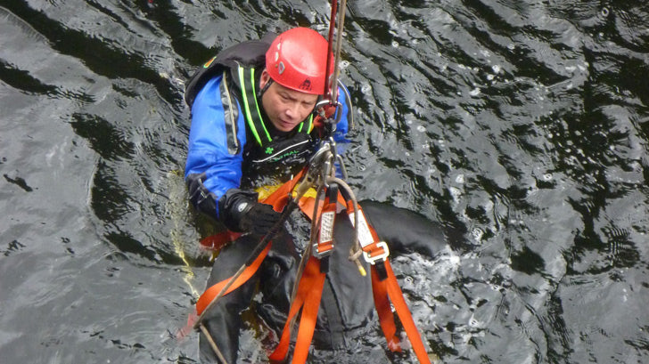 Rope rescue work over water