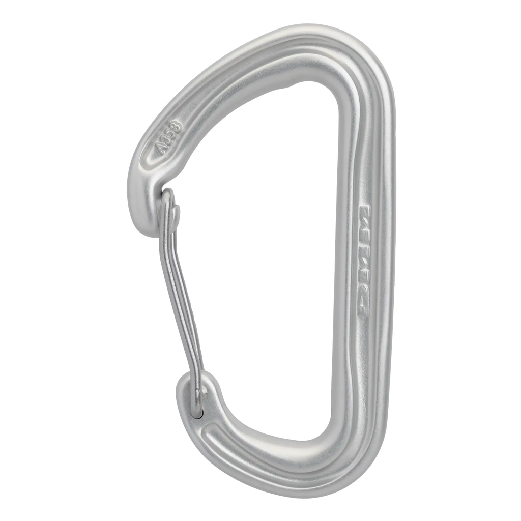 trad climbing wire gate carabiner ideal for racking cams silver