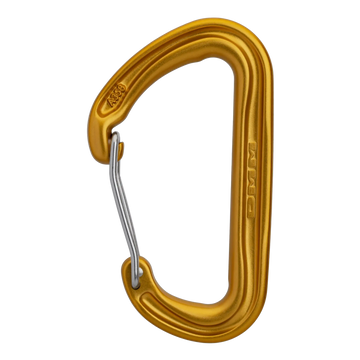 trad climbing wire gate carabiner ideal for racking cams gold