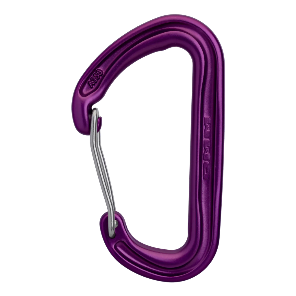 trad climbing wire gate carabiner ideal for racking cams purple