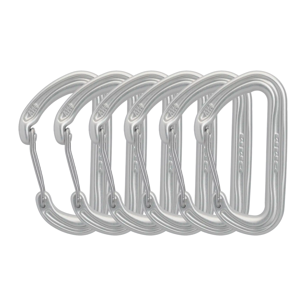 trad climbing wire gate carabiner ideal for racking cams six pack assorted colours