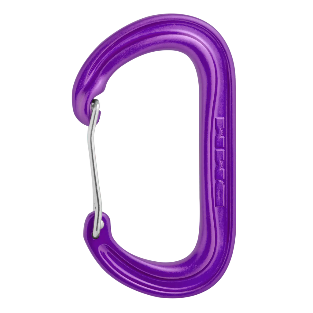 Offset oval carabiner wire gate ideal for racking nuts and gear purple